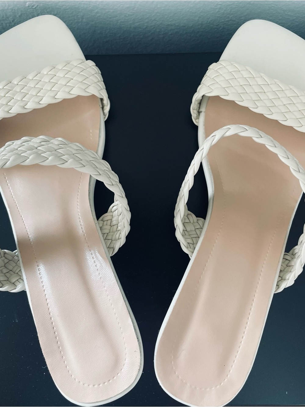 Woven Strap White Slide Sandals